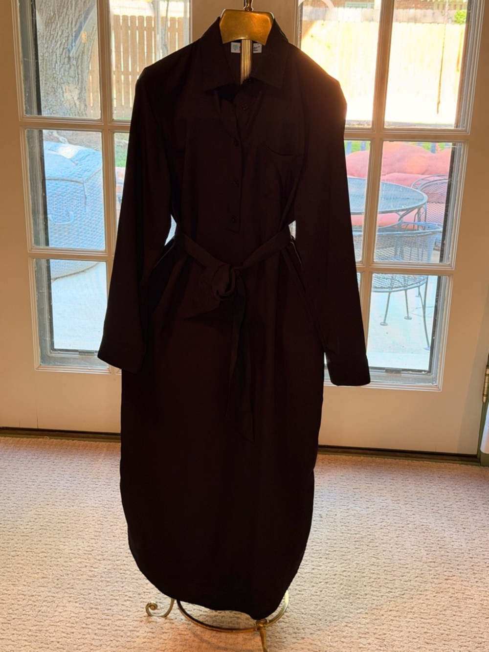 Coolibar Black Long Sleeve Shirt Dress with Waist Tie